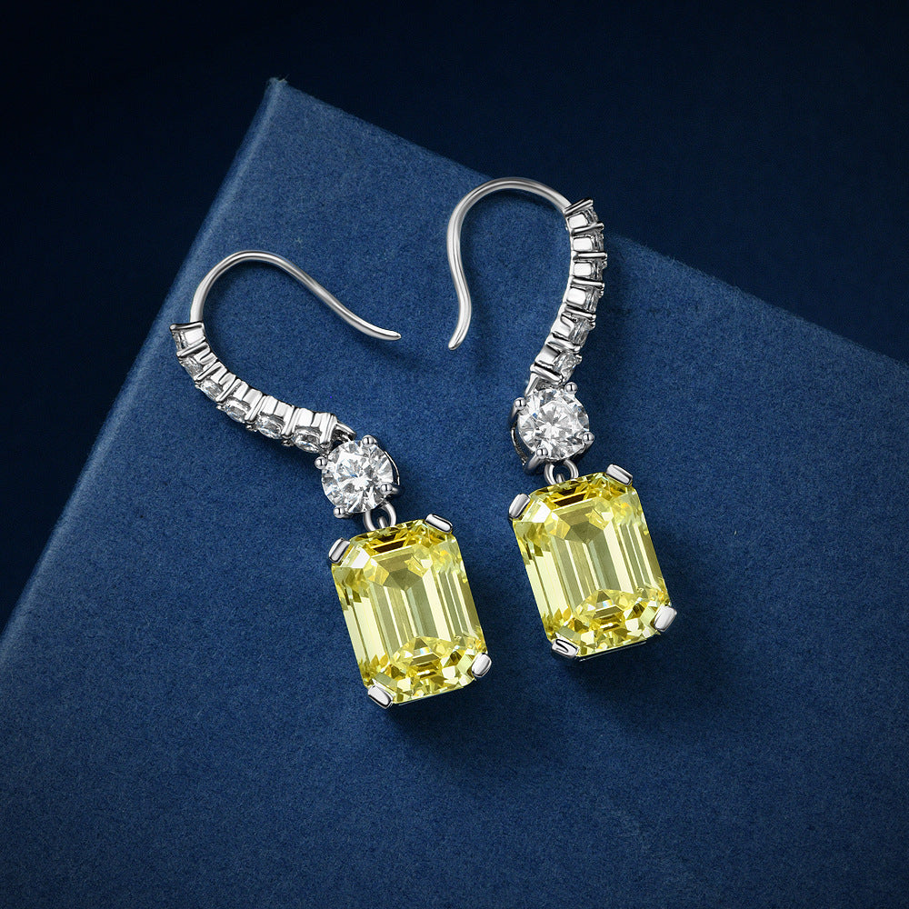 925 sterling silver 8*11 high-carbon diamond earrings rectangular pagoda cut 4 carats ear hook for women
