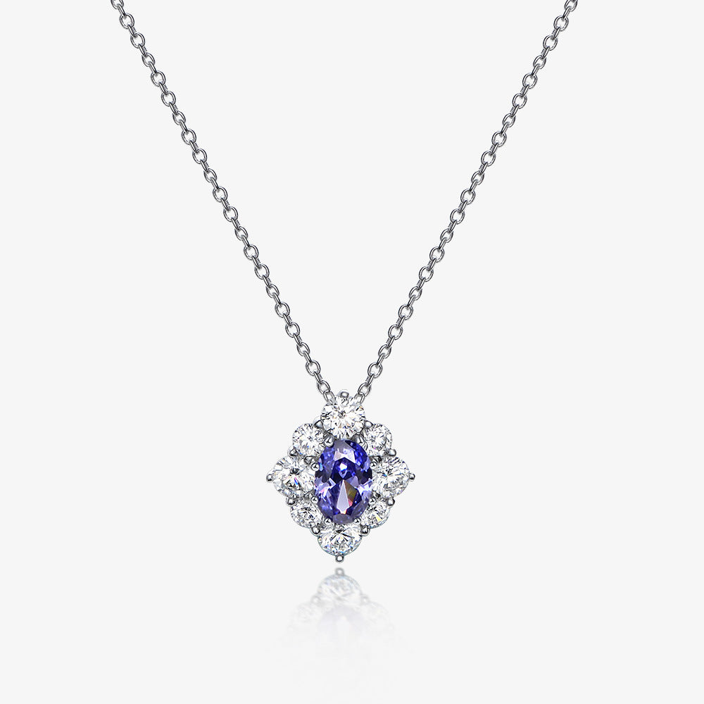 925 silver 1.5ct oval-shaped 6*9 Tanzanite multi-purpose collar chain for women, size 40 + 5cm
