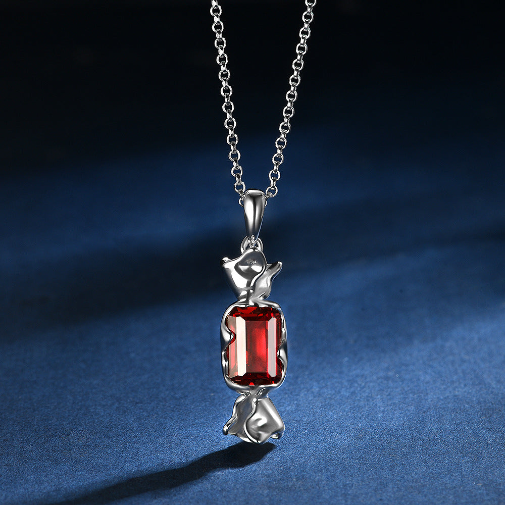925 silver rectangular necklace 6*9, cultivated ruby 1.3 carats, exquisite and fashionable bright red color