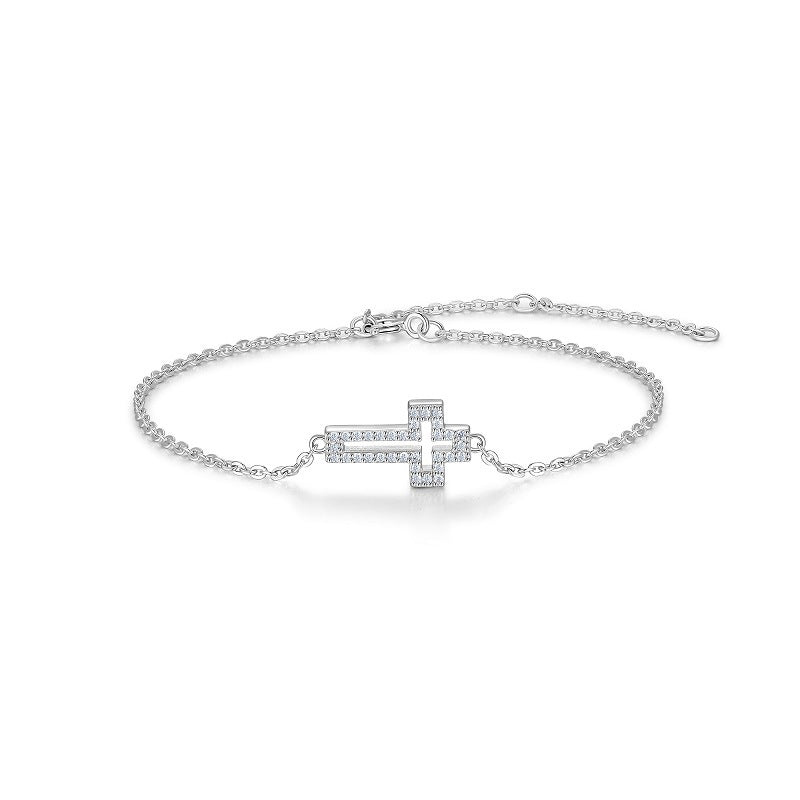 Personalized Cross Bracelet - 925 Silver with Morganite Gemstones Bracelet