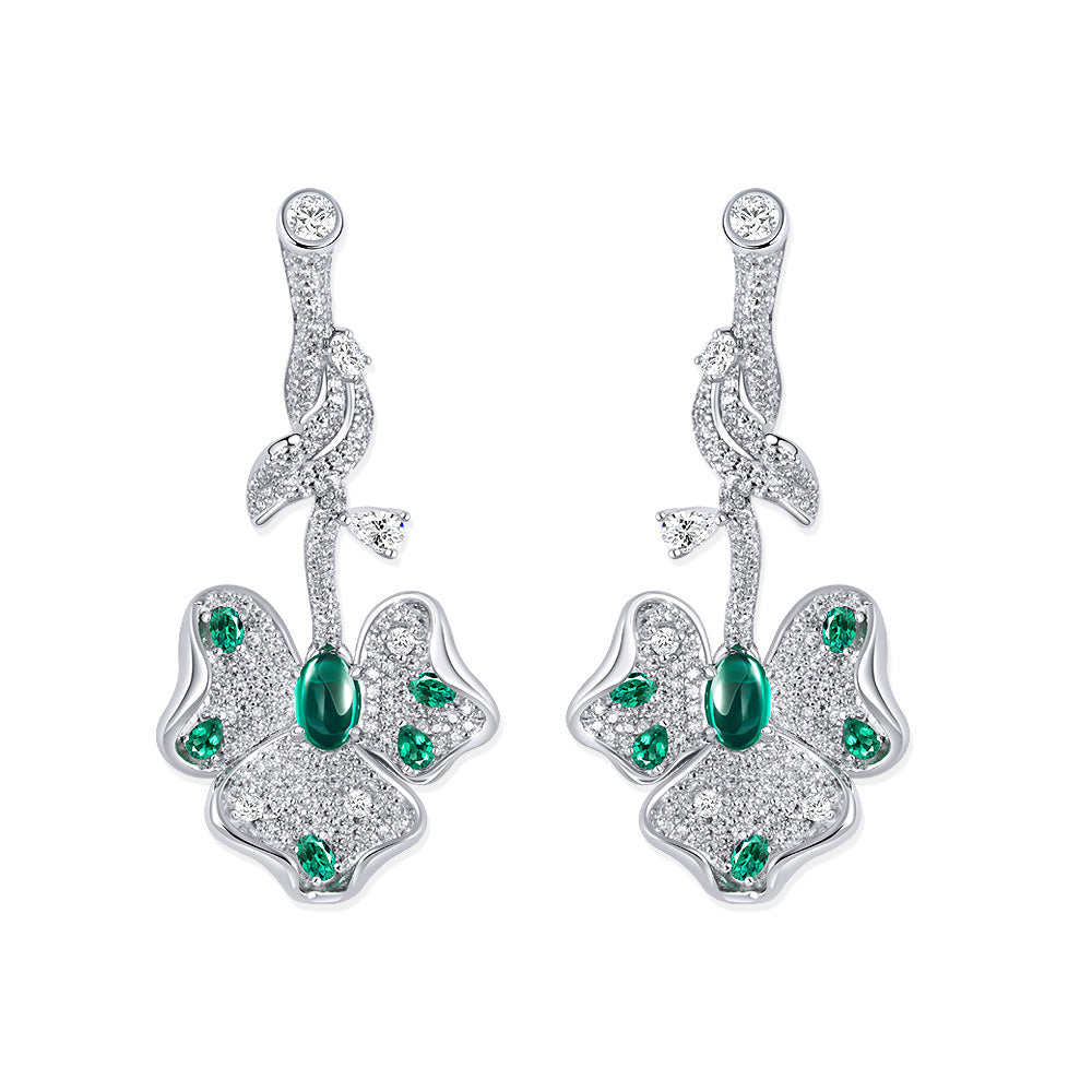 925 sterling silver 4*6mm cultivated emerald flower-shaped 0.8ct high-end women's earrings