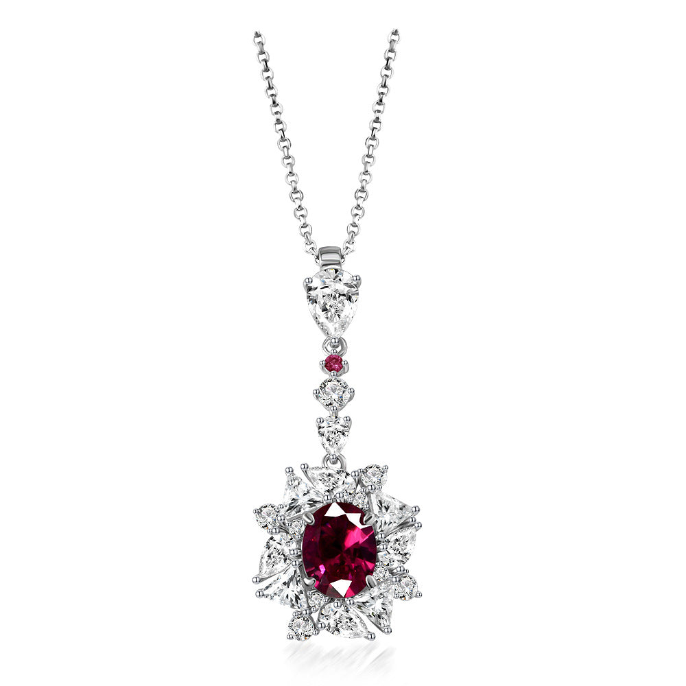 925 sterling silver 4.5ct egg-shaped 7*9 cultivated ruby pendant luxury necklace