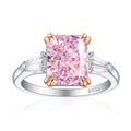 New S925 pure silver flower-shaped high-carat diamond and sapphire ring for women, rectangular-shaped precious gemstone.
