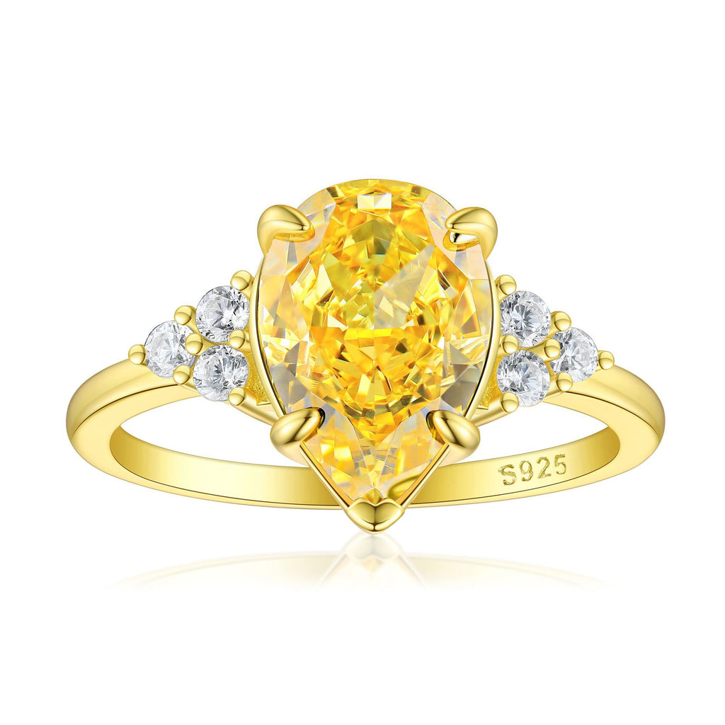 High-carbon water drop-shaped gemstone diamond ring, colored gemstone, ladies' S925 sterling silver ring, no color fading, light luxury, unique.