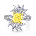 New S925 pure silver flower-shaped high-carat diamond row ring with gemstones - women's square-shaped colored gemstone ring