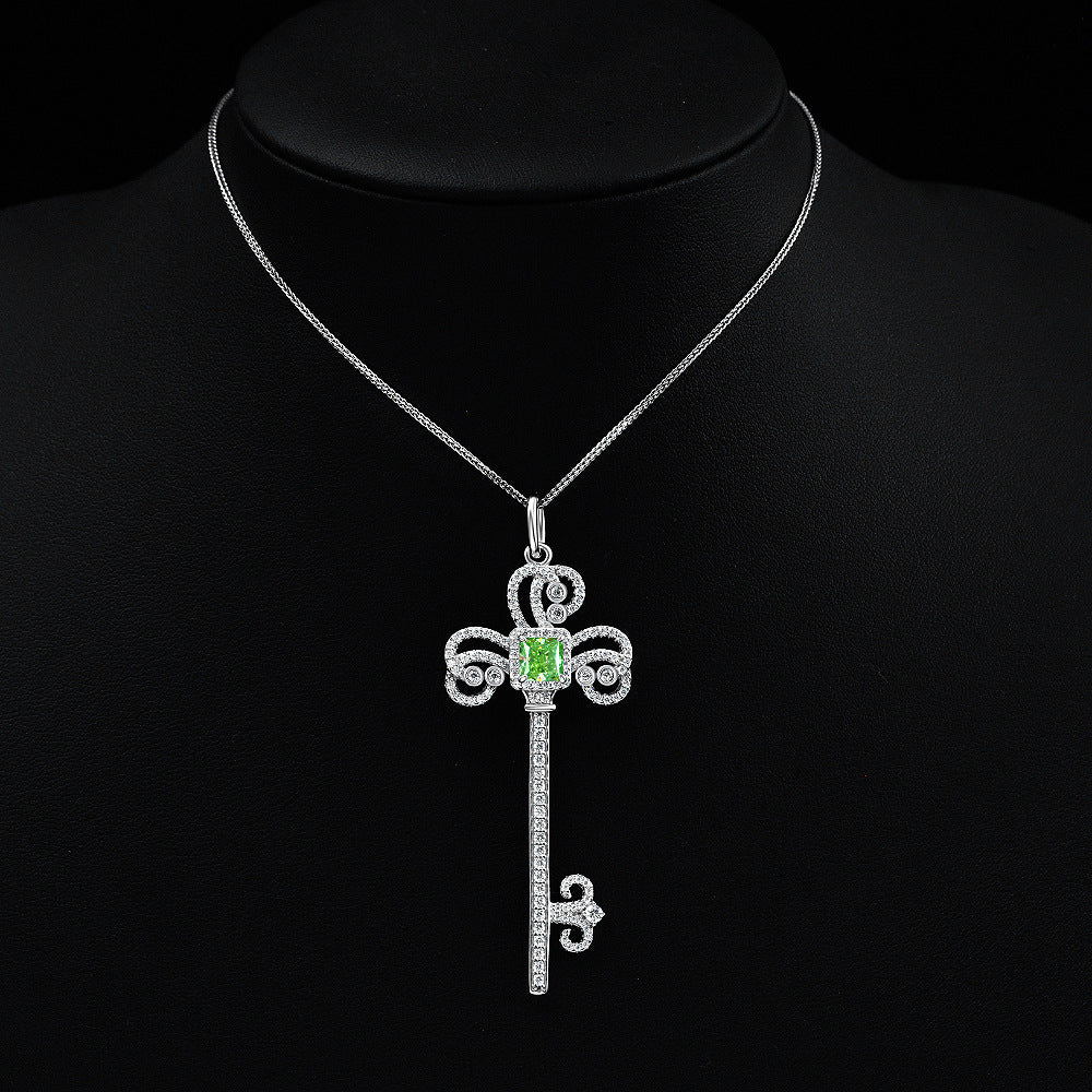 925 silver 1.5ct square-shaped 6*6 high-carat diamond ice flower cut iris flower keychain necklace