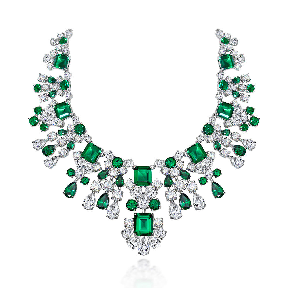 925 pure silver luxury emerald evening dress necklace