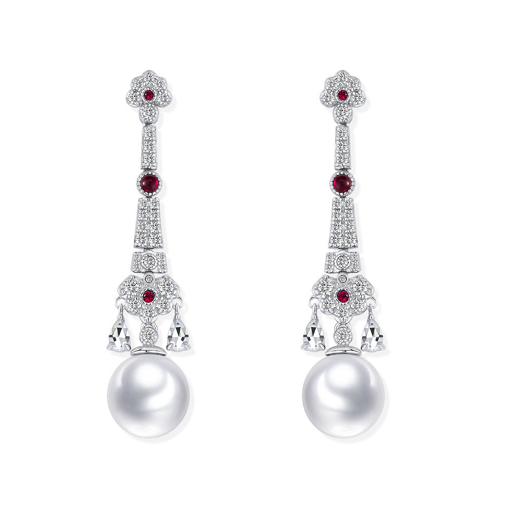 925 sterling silver 10mm round pearl earrings - high-end luxurious women's earrings