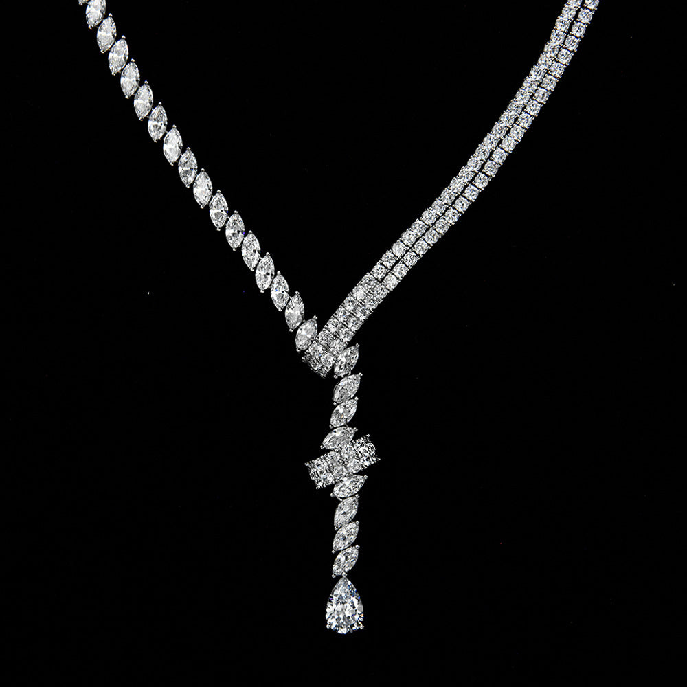 Necklace for women, 925 pure silver, 4.5 carats, pear-shaped ice flower cut, 8*12, luxurious and high-end evening wear accessory
