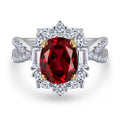 New S925 pure silver flower-shaped high-carat diamond ruby ring for women, oval-shaped gemstone accessory