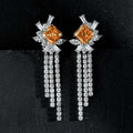 High-end jewelry long tassel earrings made of 925 silver, 5ct rose and orange diamonds, 10*10 ice flower cut high-carat diamonds, women's earrings
