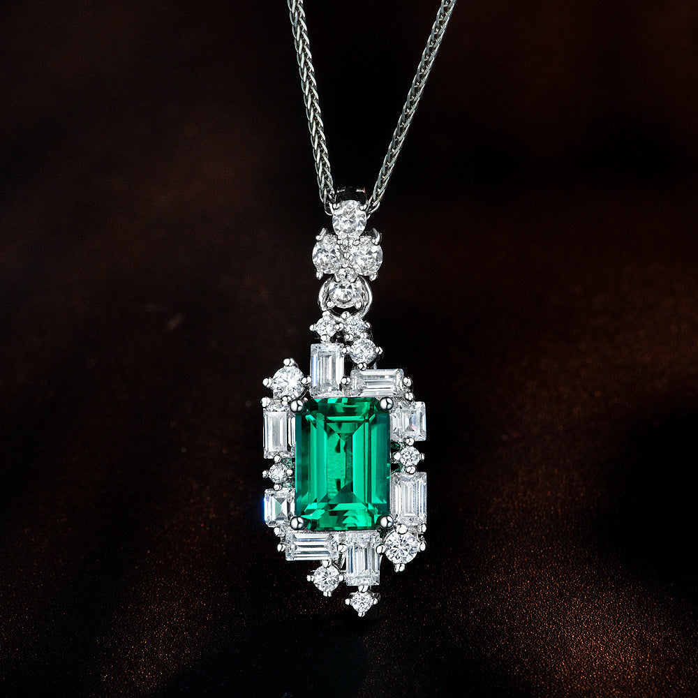 925 sterling silver Motoshi color cultivated emerald 7*10 high-end versatile pendant for women
