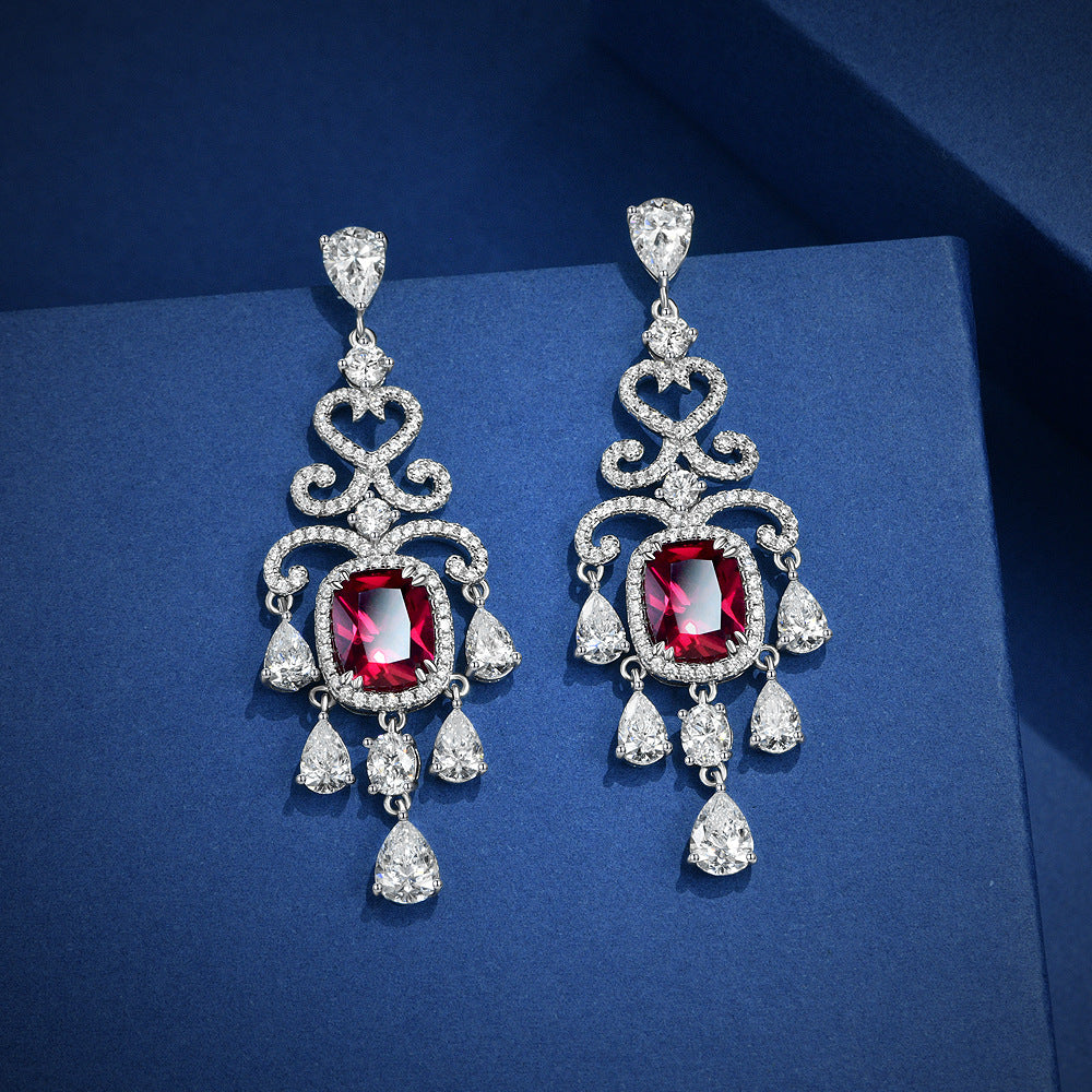 Fashion jewelry - 3-carat cultivated red gemstone oval-shaped earrings with 8*10 dimensions - vintage earrings and jewelry pieces