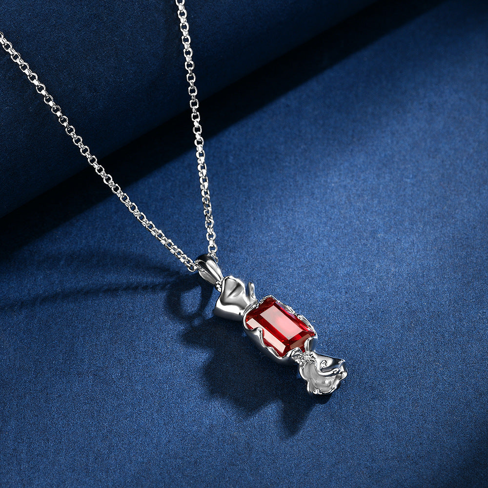 925 silver rectangular necklace 6*9, cultivated ruby 1.3 carats, exquisite and fashionable bright red color