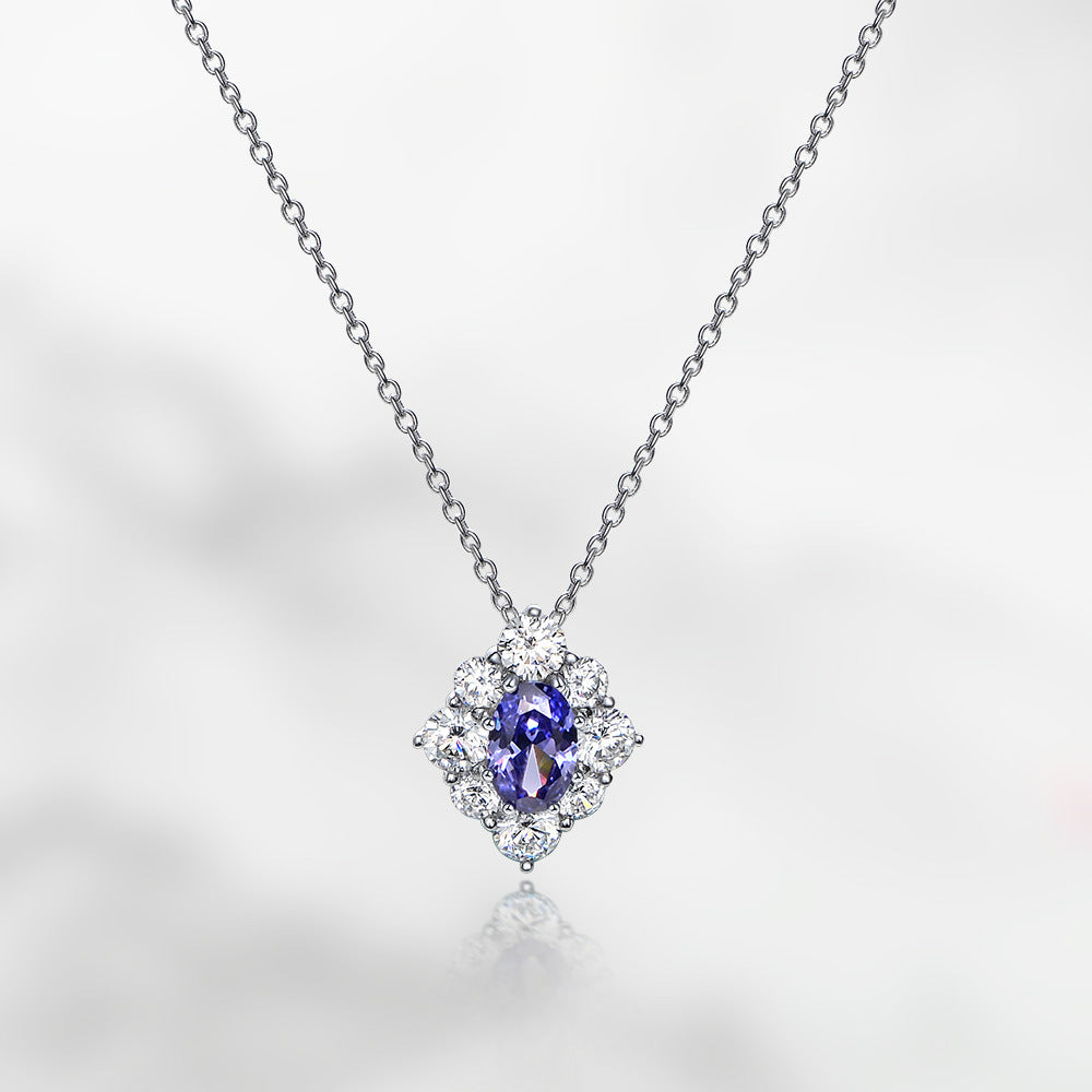 925 silver 1.5ct oval-shaped 6*9 Tanzanite multi-purpose collar chain for women, size 40 + 5cm