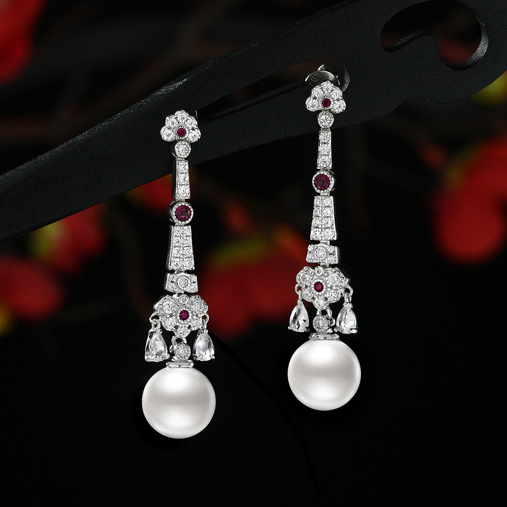 925 sterling silver 10mm round pearl earrings - high-end luxurious women's earrings