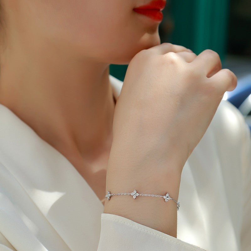 925 silver morganite diamond bracelet - four-leaf clover style - fashionable women's bracelet