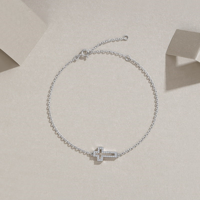 Personalized Cross Bracelet - 925 Silver with Morganite Gemstones Bracelet