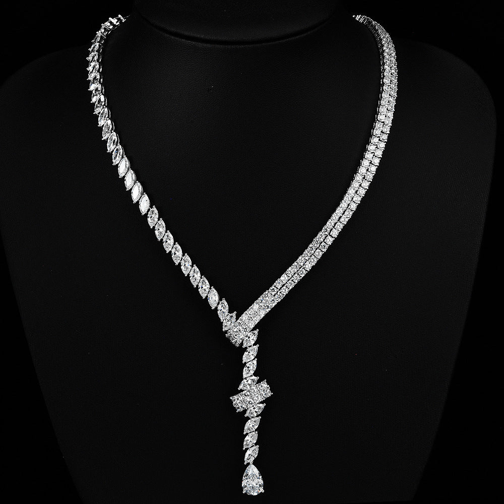 Necklace for women, 925 pure silver, 4.5 carats, pear-shaped ice flower cut, 8*12, luxurious and high-end evening wear accessory