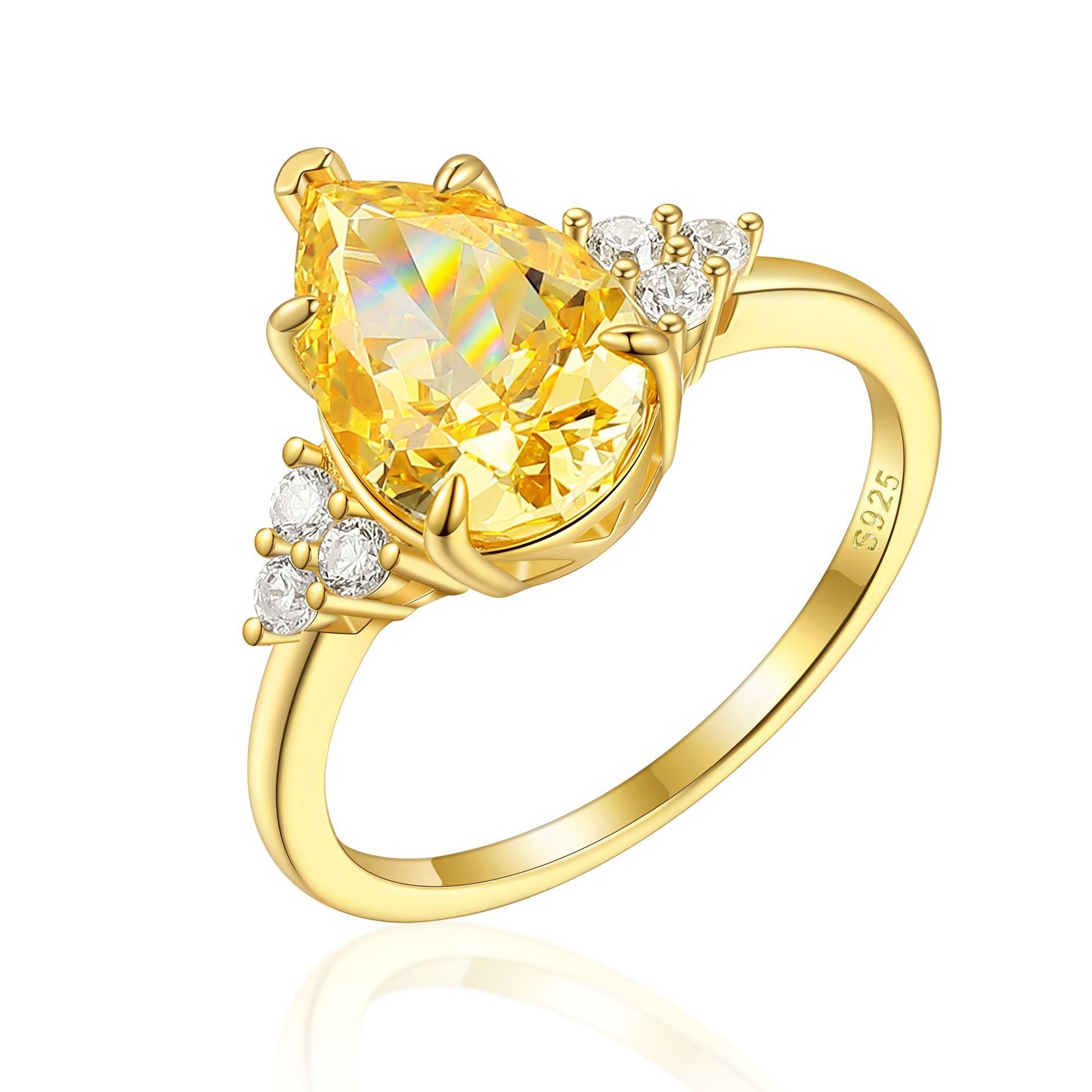 High-carbon water drop-shaped gemstone diamond ring, colored gemstone, ladies' S925 sterling silver ring, no color fading, light luxury, unique.