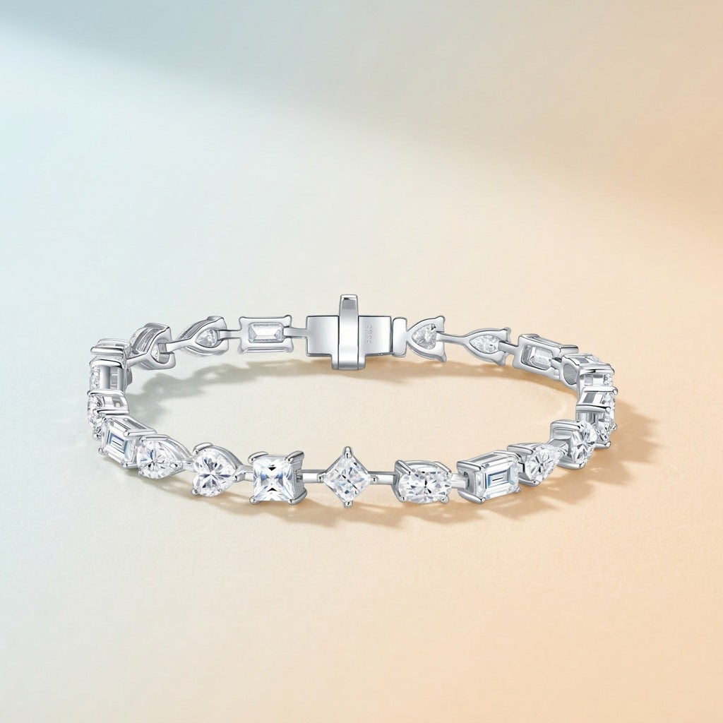 925 silver bracelet with special-shaped moissanite for elegant ladies' wristwear