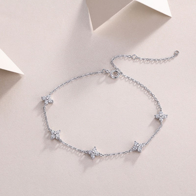 925 silver morganite diamond bracelet - four-leaf clover style - fashionable women's bracelet