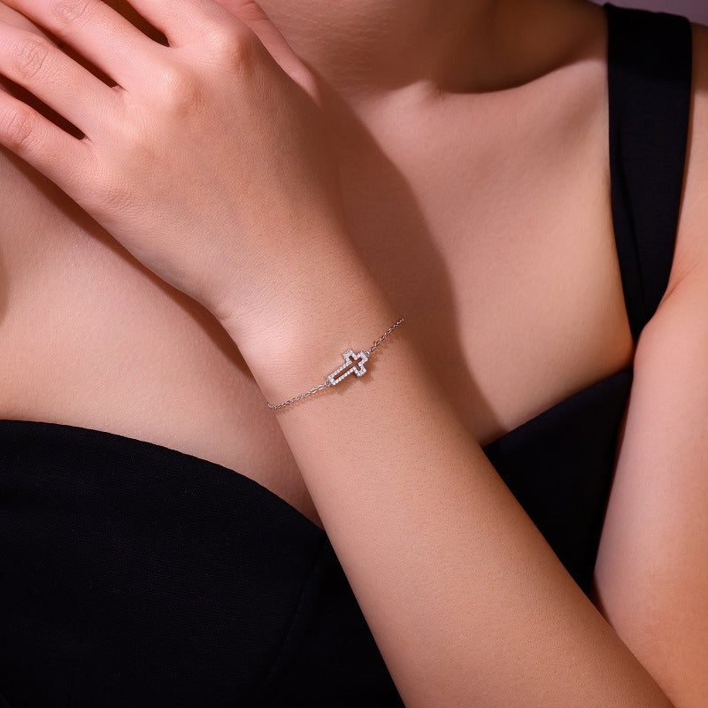 Personalized Cross Bracelet - 925 Silver with Morganite Gemstones Bracelet