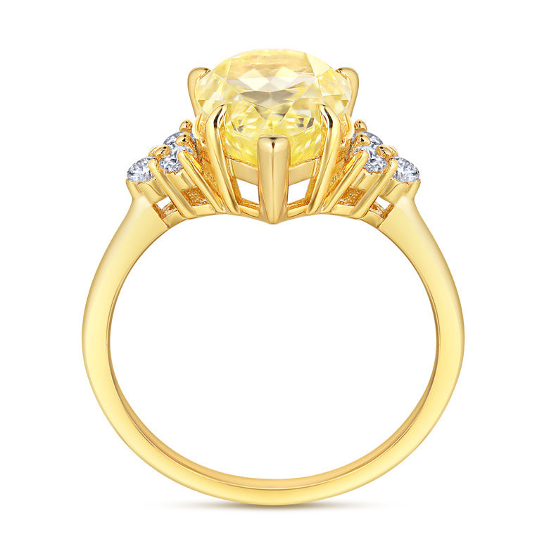 High-carbon water drop-shaped gemstone diamond ring, colored gemstone, ladies' S925 sterling silver ring, no color fading, light luxury, unique.