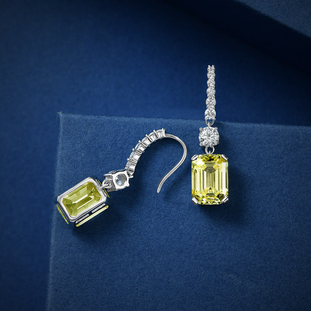 925 sterling silver 8*11 high-carbon diamond earrings rectangular pagoda cut 4 carats ear hook for women