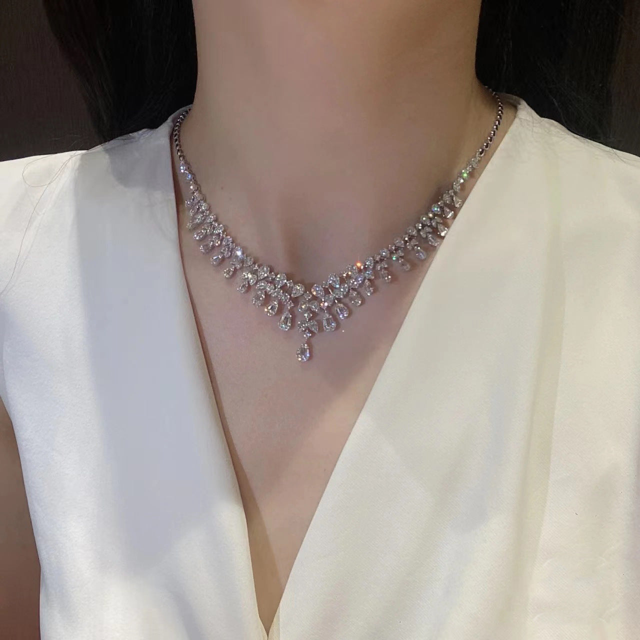 925 silver white teardrop-shaped 7*11 luxury fashionable banquet necklace 2ct high-carat diamond necklace for women