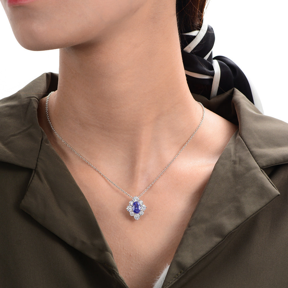 925 silver 1.5ct oval-shaped 6*9 Tanzanite multi-purpose collar chain for women, size 40 + 5cm