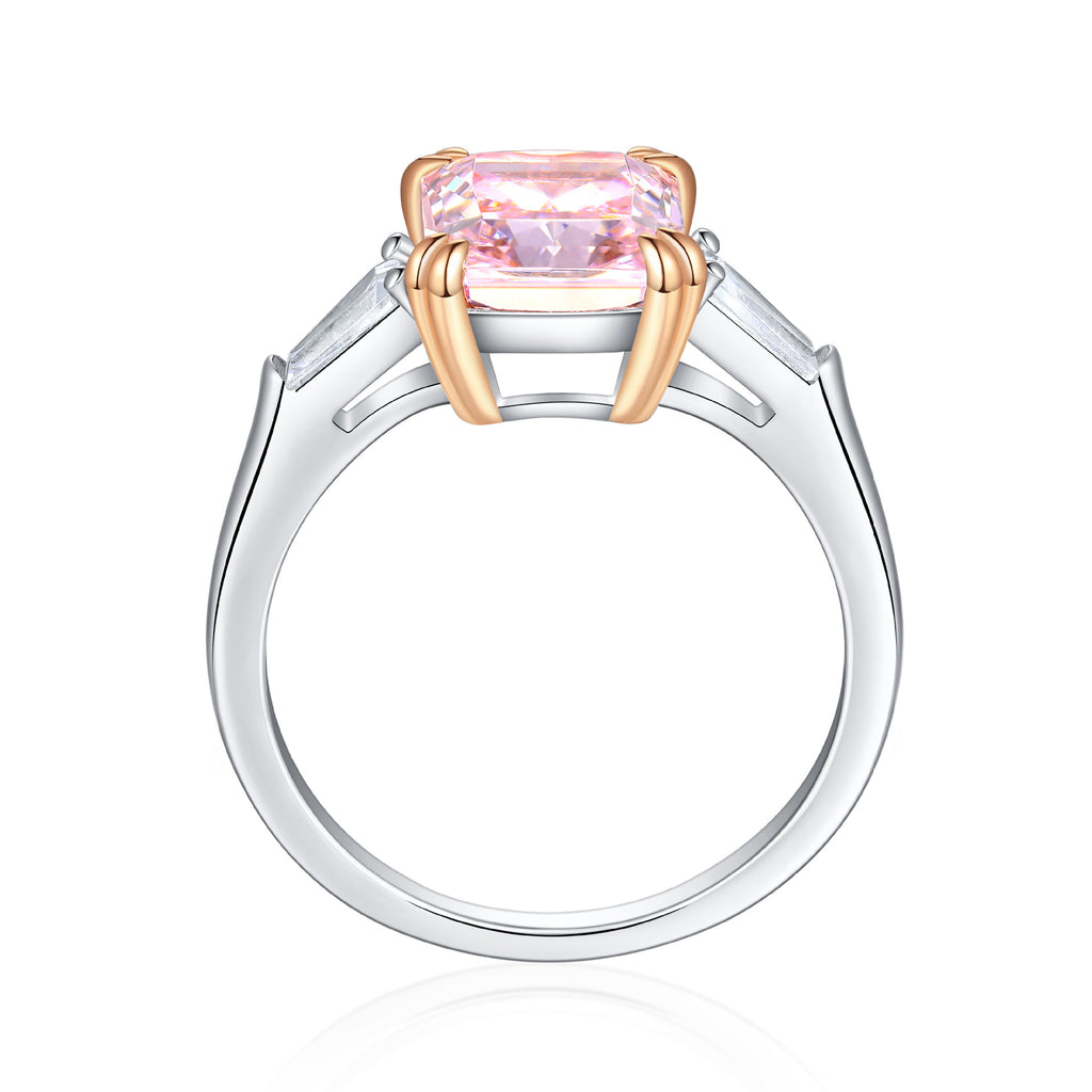 New S925 pure silver flower-shaped high-carat diamond and sapphire ring for women, rectangular-shaped precious gemstone.
