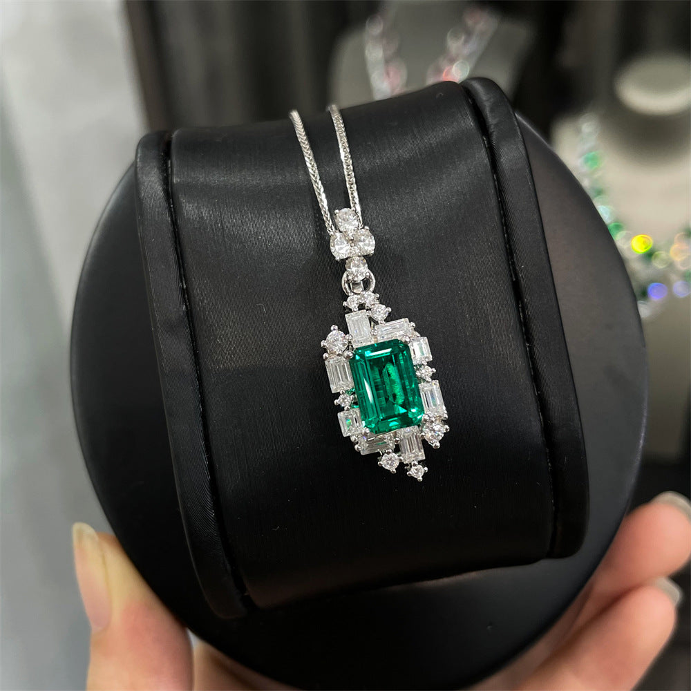 925 sterling silver Motoshi color cultivated emerald 7*10 high-end versatile pendant for women
