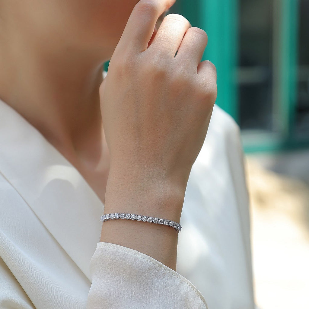 Simple 925 silver best-selling 4mm tennis bracelet for women. High-end, luxurious European morganite bracelet.