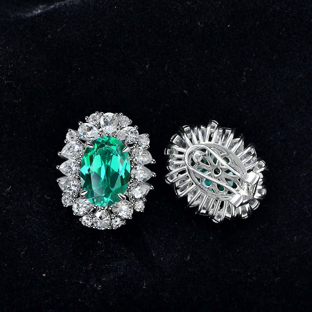 Oval-shaped 7-carat Paraiaba green 10*14 earrings - luxurious and high-end jewelry for women