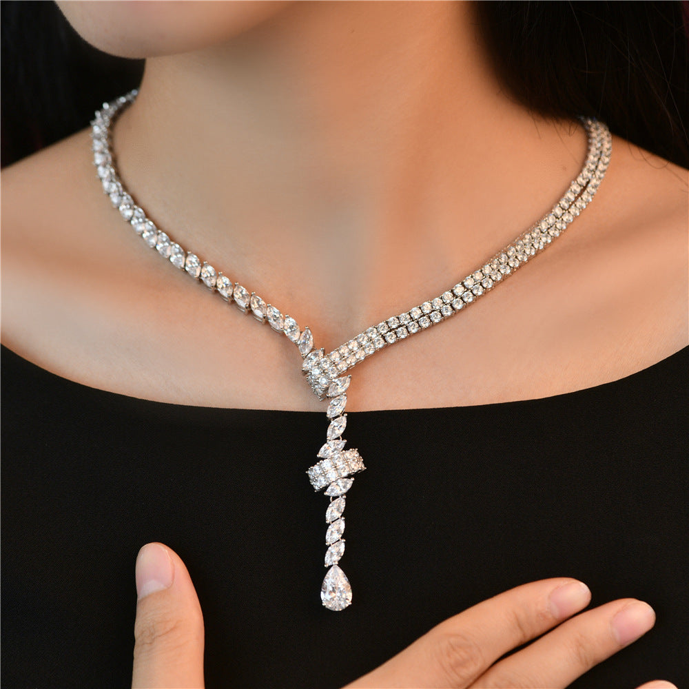 Necklace for women, 925 pure silver, 4.5 carats, pear-shaped ice flower cut, 8*12, luxurious and high-end evening wear accessory