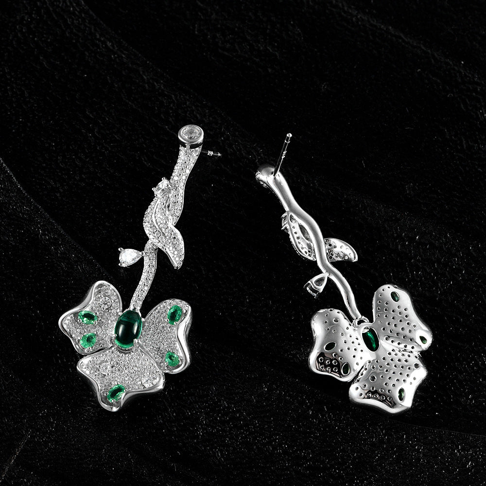 925 sterling silver 4*6mm cultivated emerald flower-shaped 0.8ct high-end women's earrings