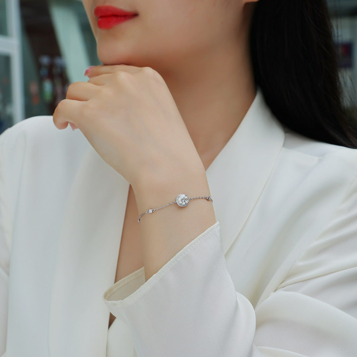 925 pure silver sapphire diamond ladies' bracelet