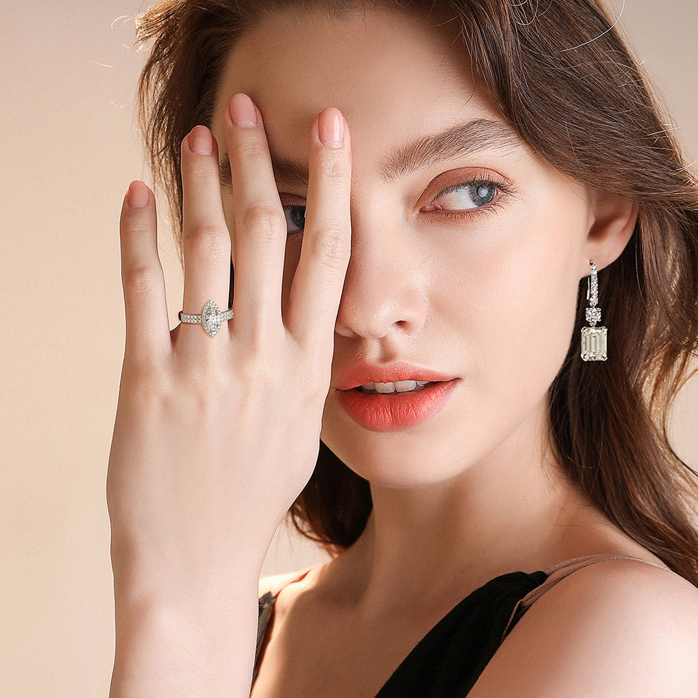 925 sterling silver 8*11 high-carbon diamond earrings rectangular pagoda cut 4 carats ear hook for women