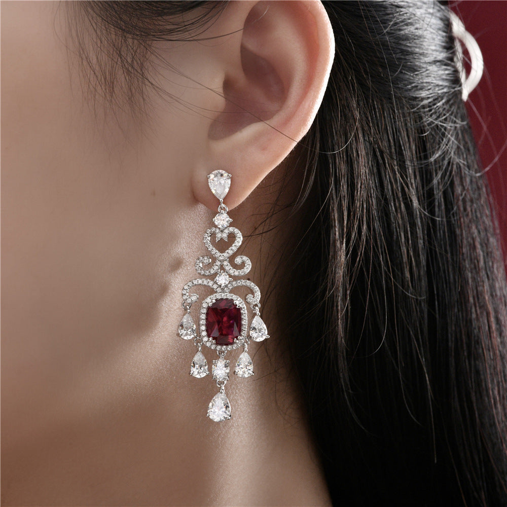 Fashion jewelry - 3-carat cultivated red gemstone oval-shaped earrings with 8*10 dimensions - vintage earrings and jewelry pieces