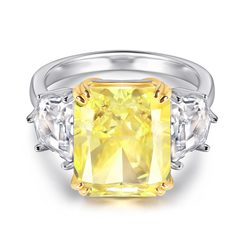 New S925 pure silver large high-carat square diamond ring, natural gemstone and colored gemstone ring, for women, a niche high-end style
