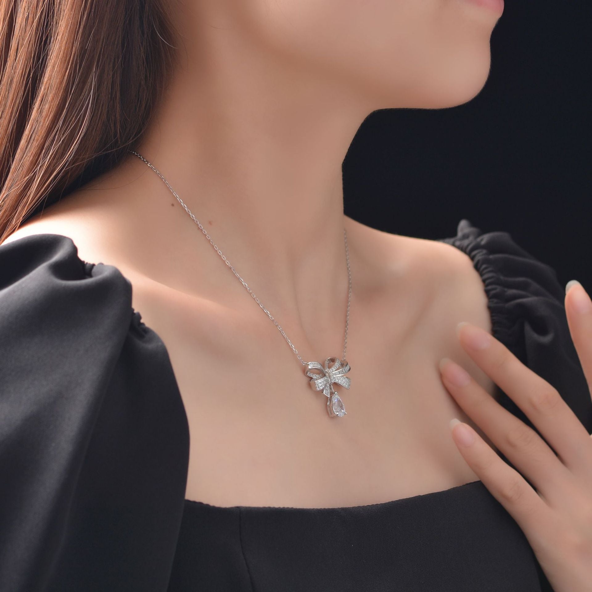 Brogue Knot Series 925 Sterling Silver Pendant 1.5ct Drop 7*10 Fashion Women's Necklace